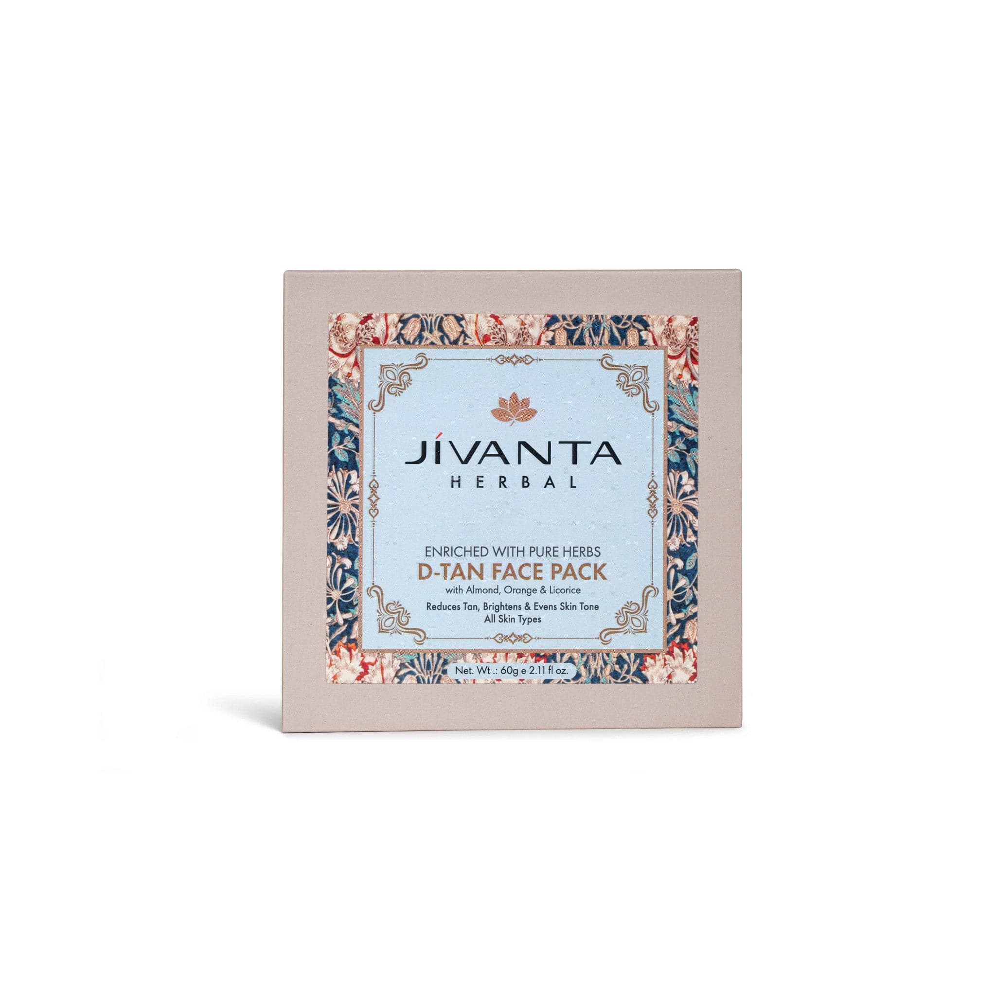 Jivantaherbal D-Tan Face Pack with Almond, Orange & Licorice, Reduces Tan, Brightens, & Evens Skin Tone for All Skin Types