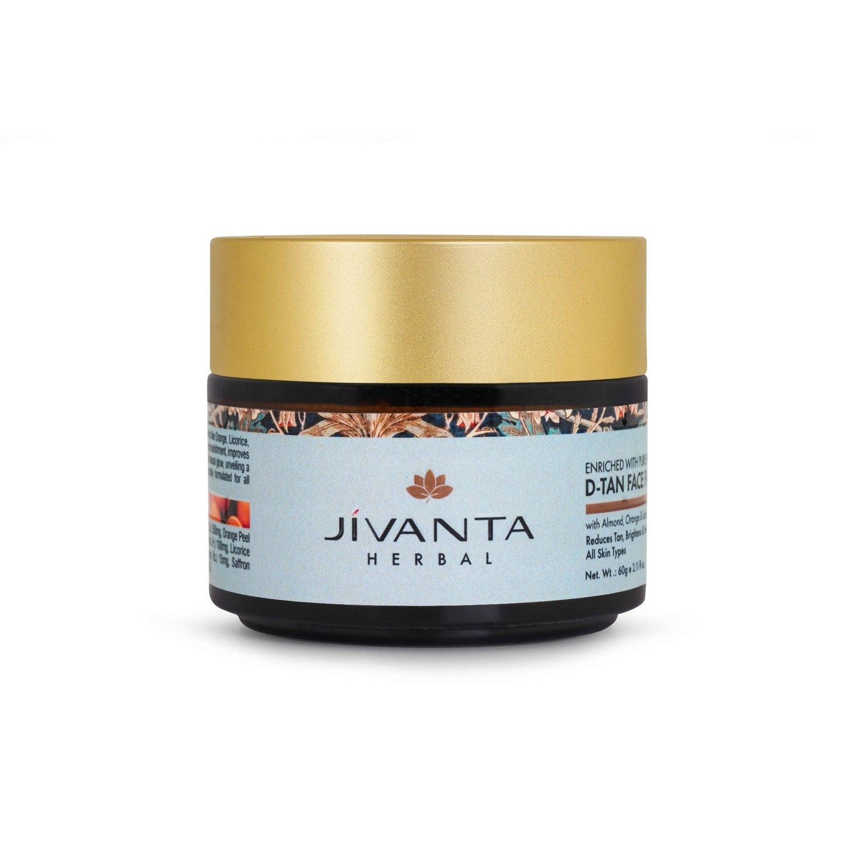 Jivantaherbal D-Tan Face Pack with Almond, Orange & Licorice, Reduces Tan, Brightens, & Evens Skin Tone for All Skin Types