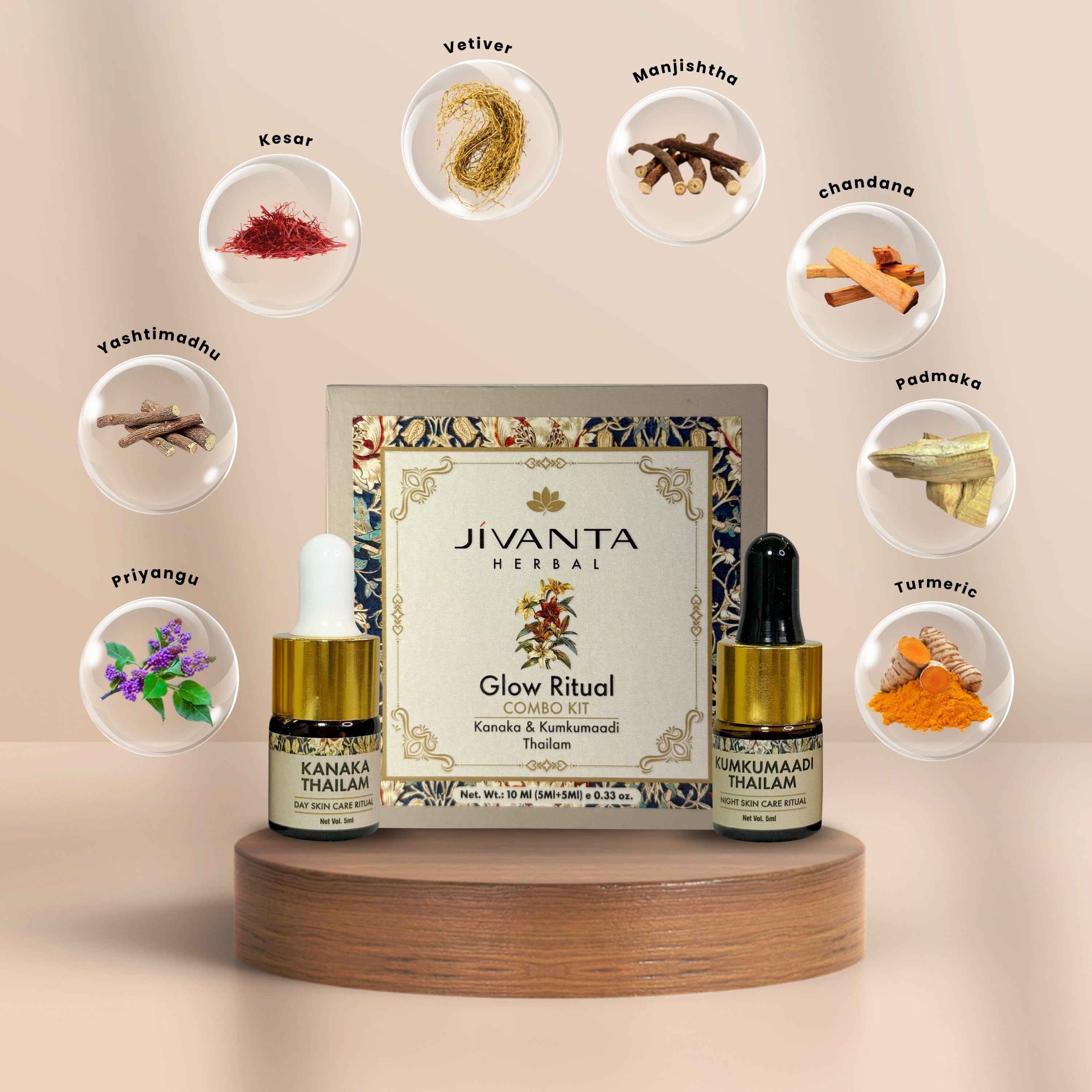 Glow Ritual Combo Kit | Kumkumaadi Thailam Ayurvedic Night Oil & Kanaka Thailam Ayurvedic Day Face Oil |10ml (5ml + 5ml)