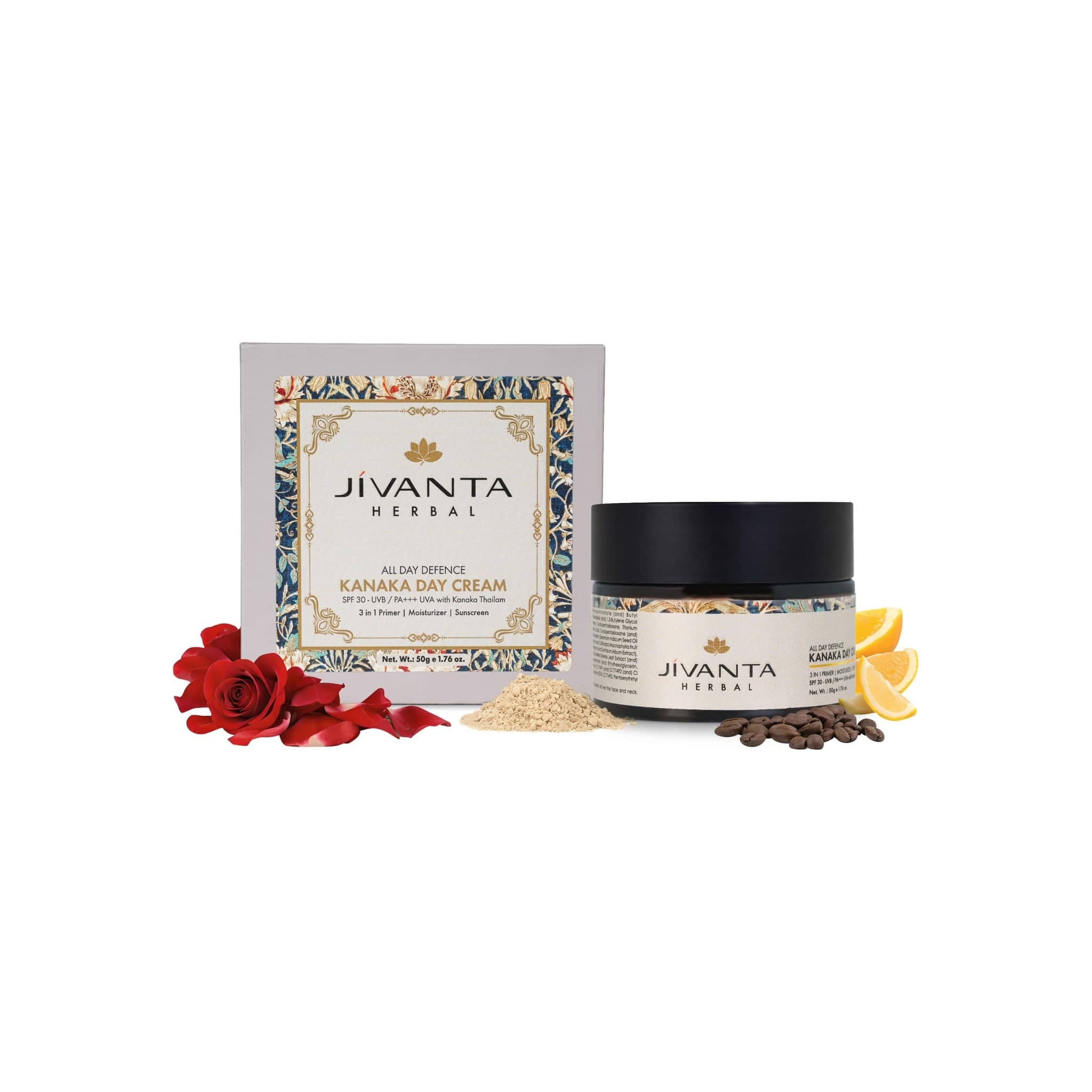 Jivantaherbal Kanaka Day Cream 3 in 1 primer | Moisturizer | Sunscreen with SPF 30+++ / UVA