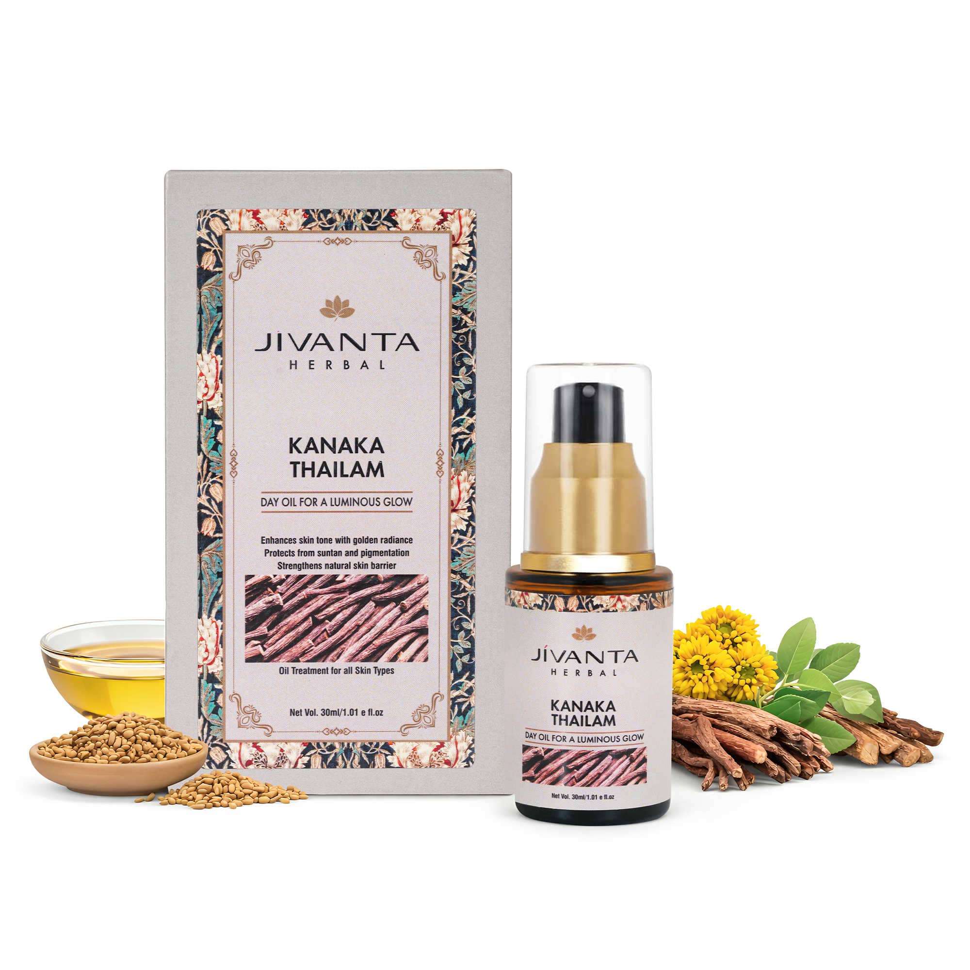 Jivantaherbal Kanaka Thailam Ayurvedic Day Face Oil for Glowing & Pigmentation | 30ml