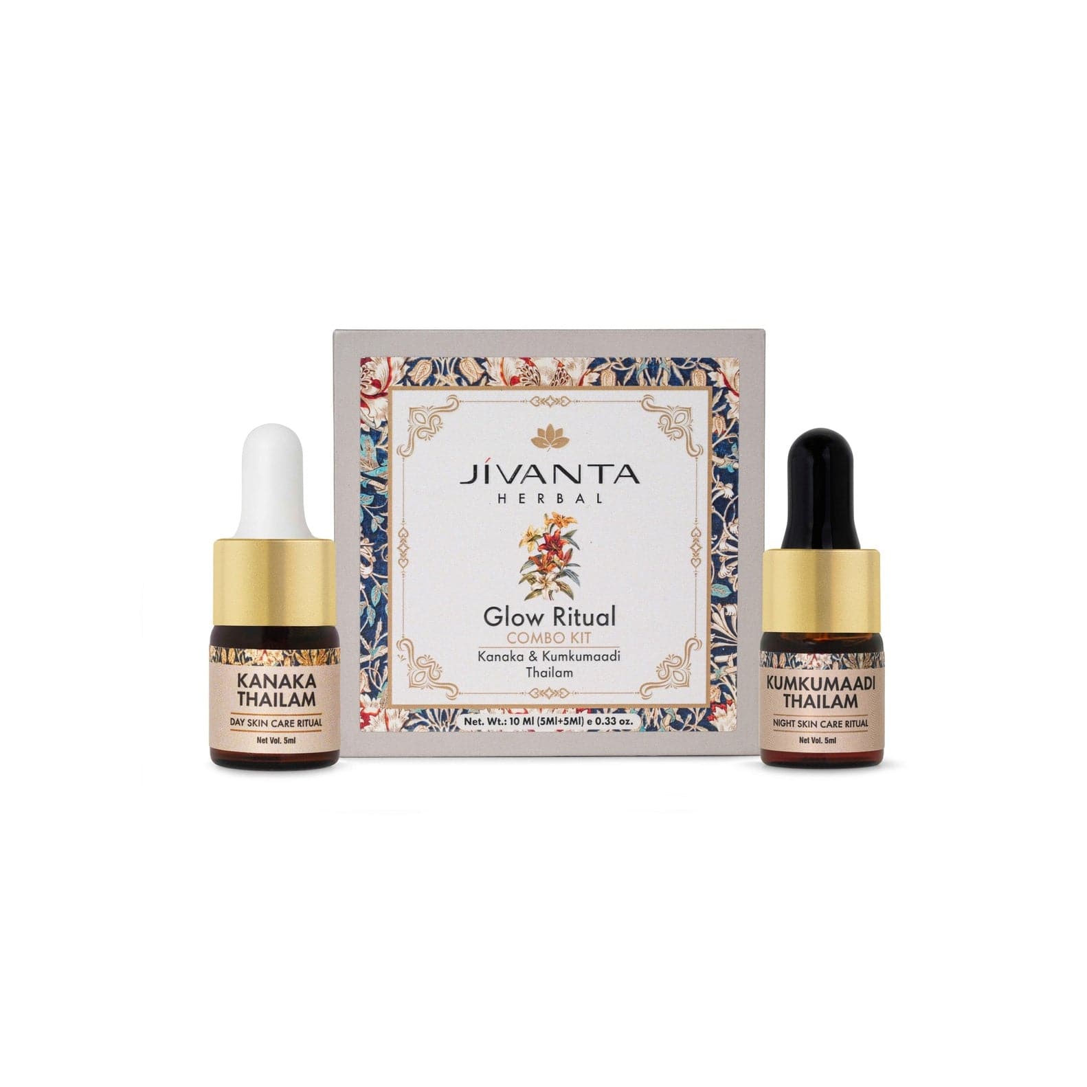 Jivantaherbal Glow Ritual Combo Kit | Kumkumaadi Thailam Ayurvedic Night Oil & Kanaka Thailam Ayurvedic Day Face Oil |10ml (5ml + 5ml)