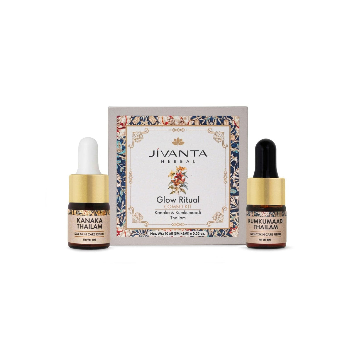Jivantaherbal Glow Ritual Combo Kit | Kumkumaadi Thailam Ayurvedic Night Oil & Kanaka Thailam Ayurvedic Day Face Oil |10ml (5ml + 5ml)