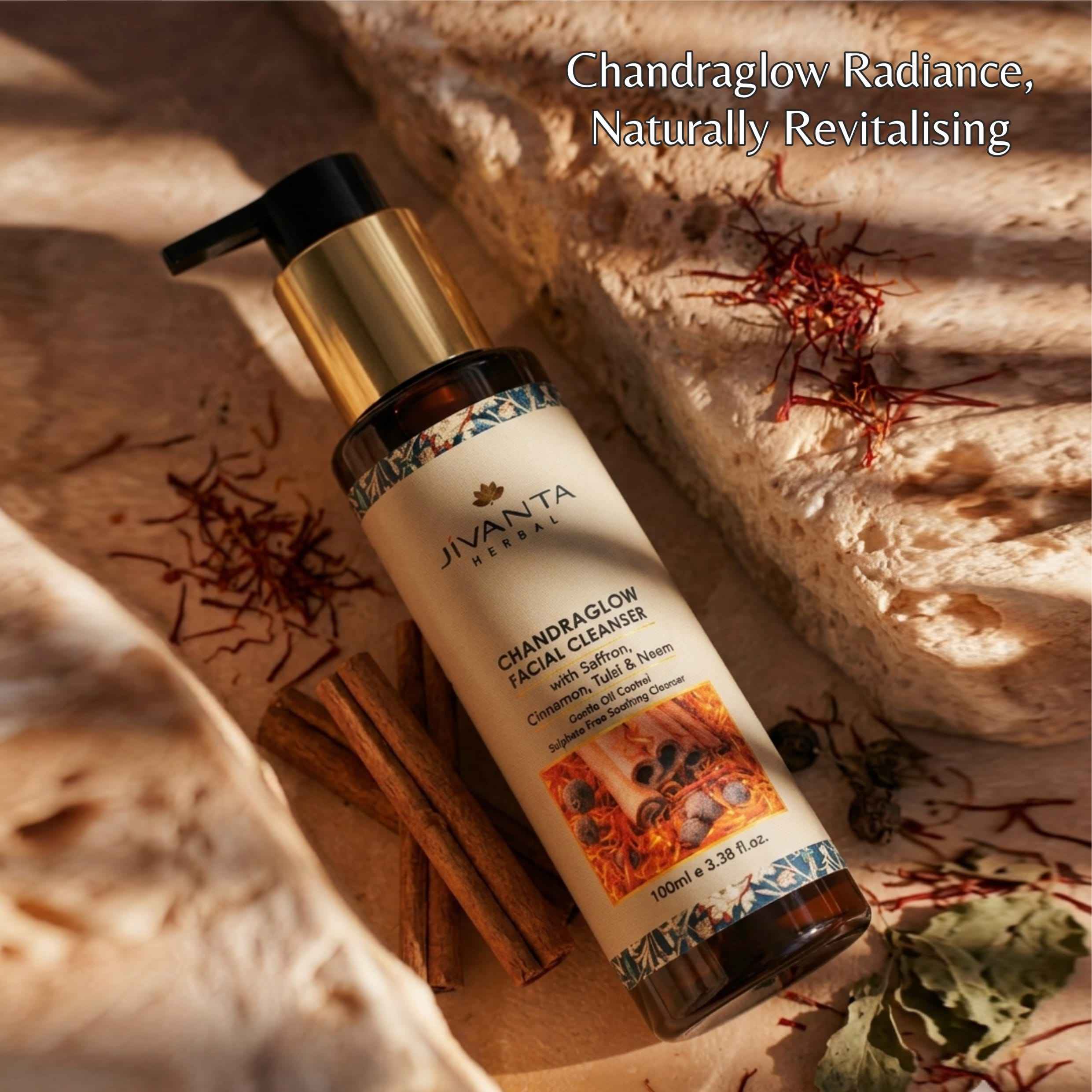 Chandraglow Facial Cleanser- Ayurvedic Brightening & Oil Control Face Wash with Saffron, Tulsi, Neem & Manjistha | 100 Ml