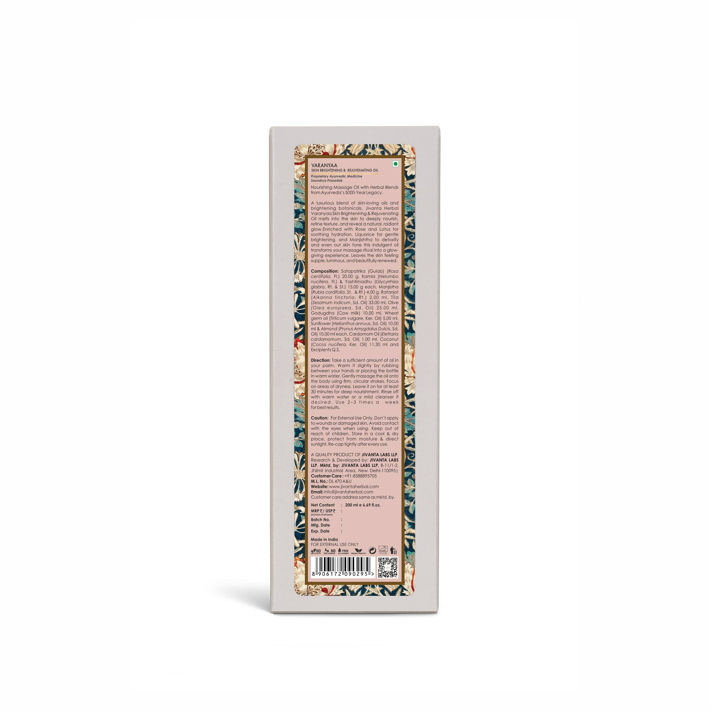 Jivantaherbal Jivanta Herbal Varnyaa Skin Brightening Body Massage Oil