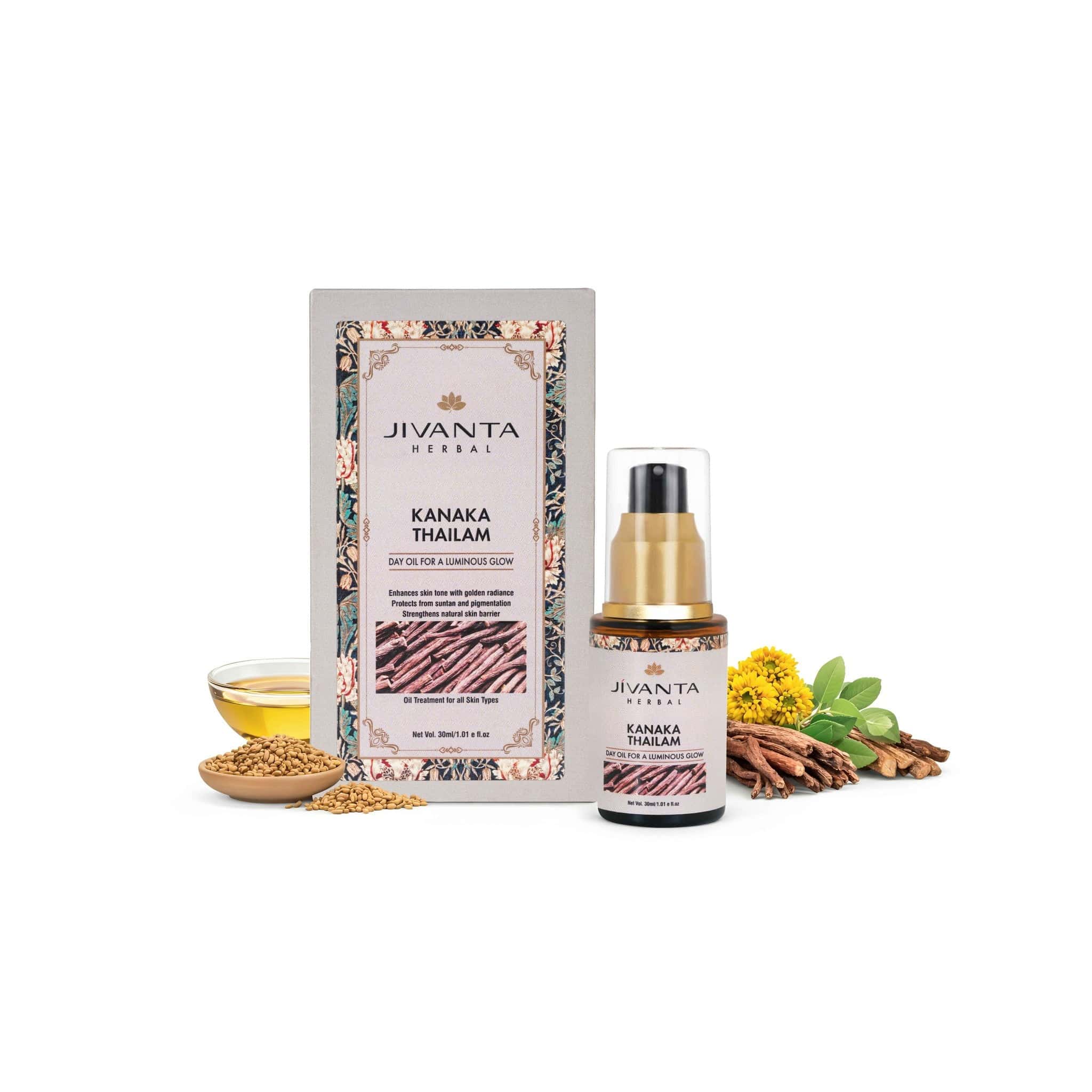 Jivantaherbal Kanaka Thailam Ayurvedic Day Face Oil for Glowing & Pigmentation | 30ml