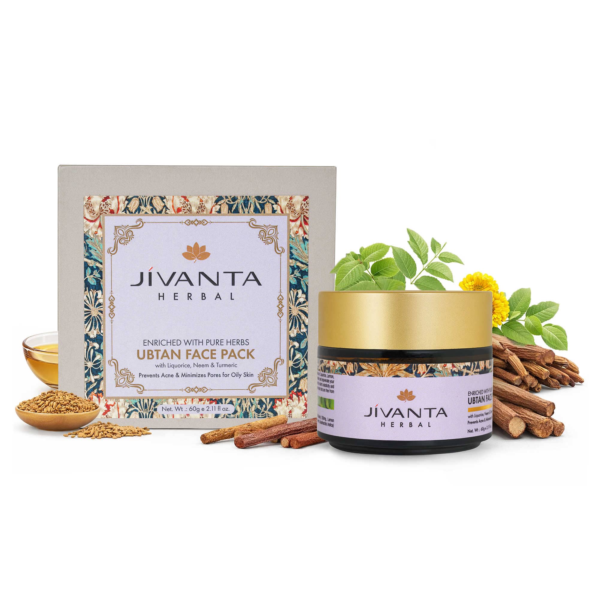 Jivantaherbal Ubtan Face Pack for Oily Skin | Ayurvedic Tan Removal & Oil Control Face Pack with Turmeric and Multani Mitti