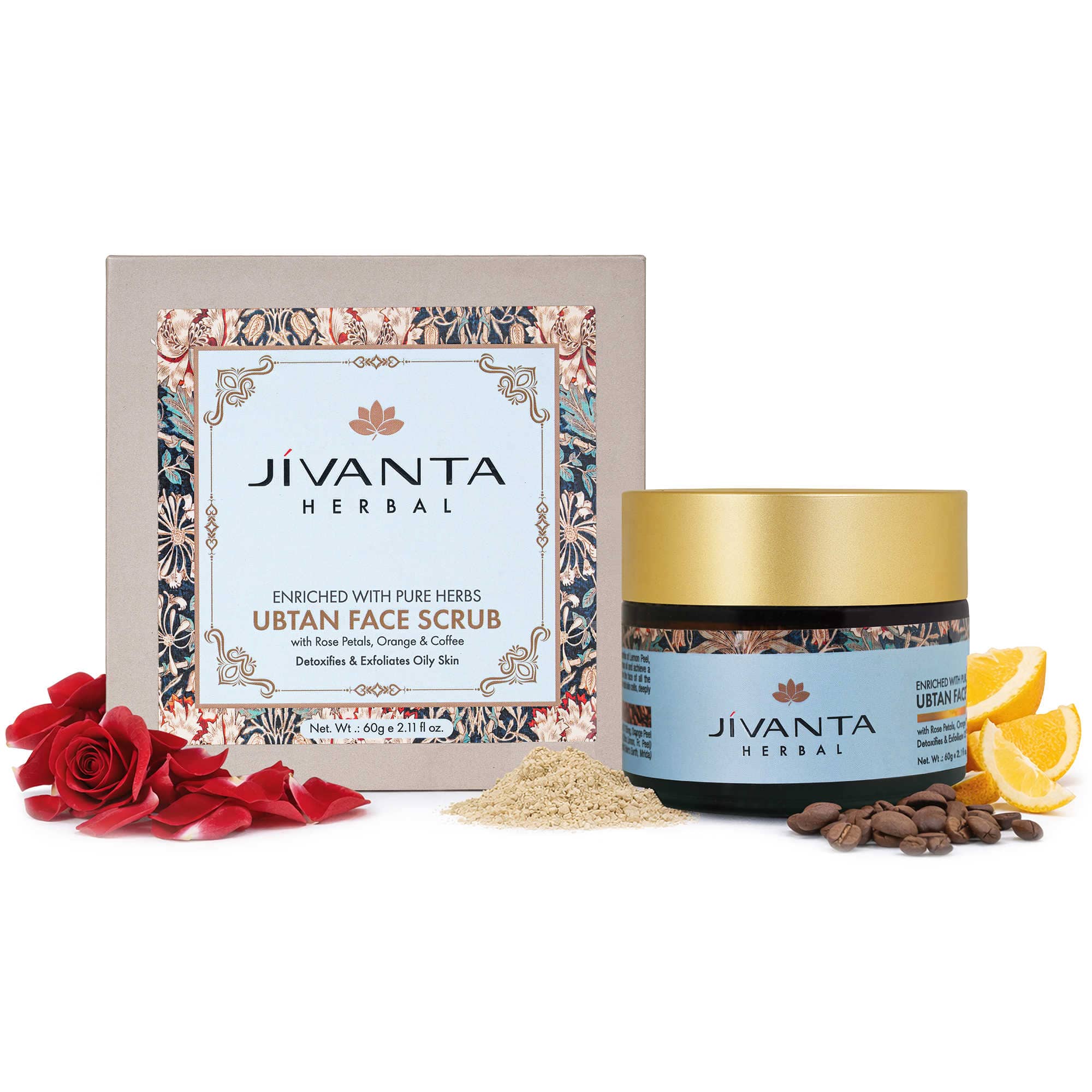 Jivantaherbal Ubtan Face Scrub for Oily Skin | Ayurvedic Tan Removal & Brightening Exfoliator